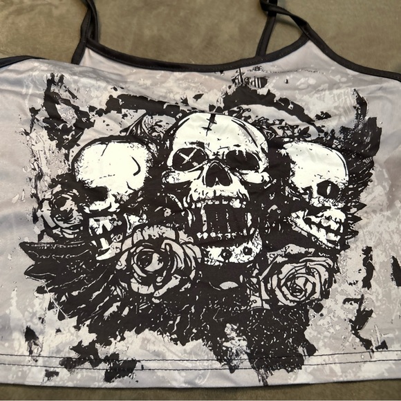 SKULL TANK TOP RARE PUNK ROCK EMO GOTH Spaghetti Straps Size Large black - Picture 8 of 12